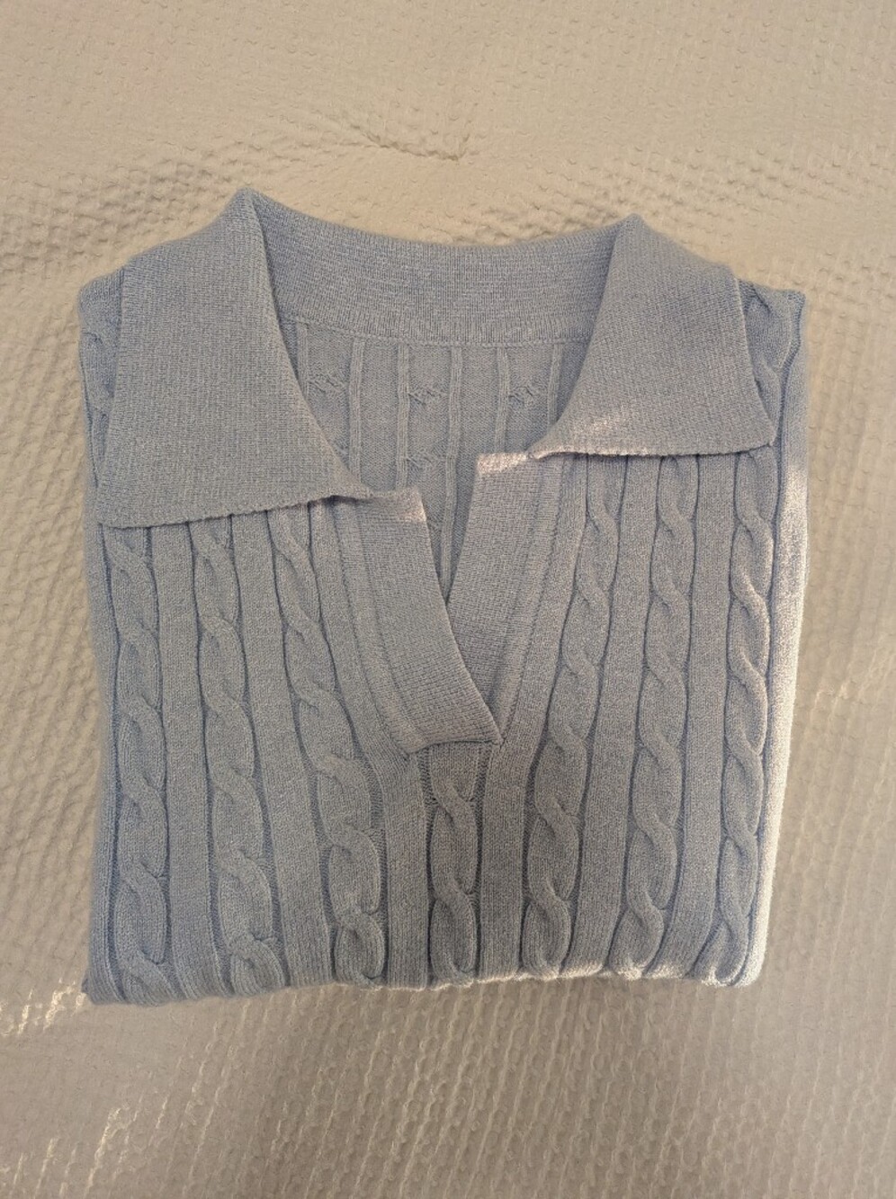 Light Blue Cable Knit Collared Women’s Sweater